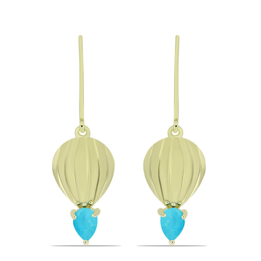 Brincos de Prata com Banho de Ouro com Turquesa Bela Adormecida