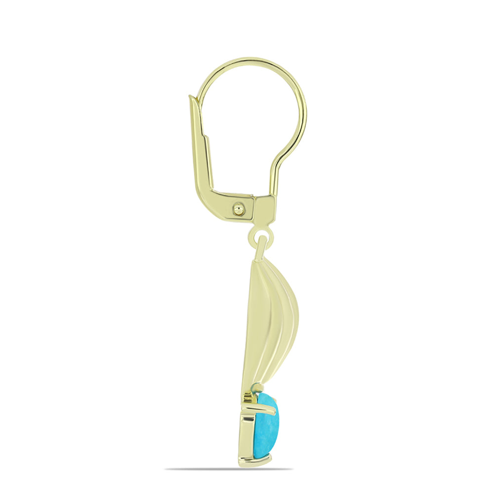 Brincos de Prata com Banho de Ouro com Turquesa Bela Adormecida 2 