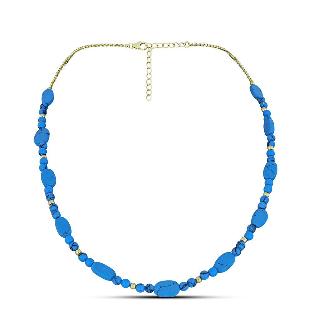 Colar de Prata com Banho de Ouro com Turquesa Bela Adormecida 1 