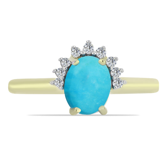 Anel de Prata com Banho de Ouro com Turquesa Bela Adormecida e Topázio Branco