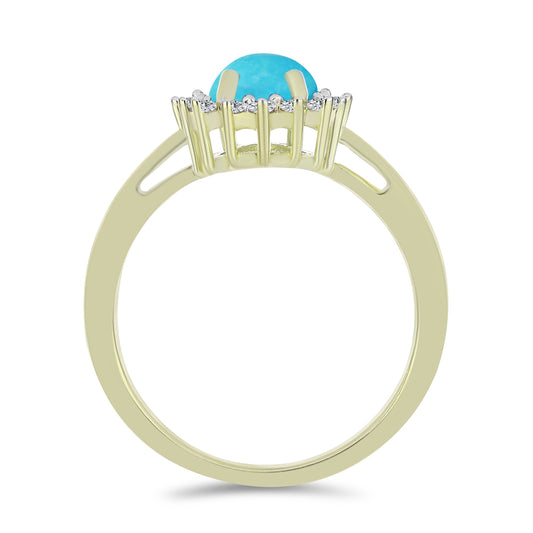 Anel de Prata com Banho de Ouro com Turquesa Bela Adormecida e Topázio Branco