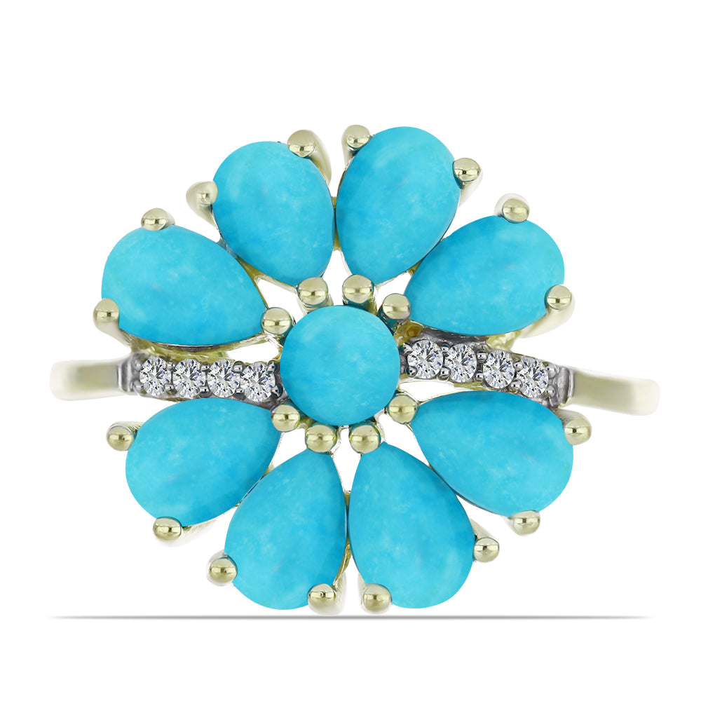 Anel de Prata com Banho de Ouro com Turquesa Bela Adormecida  Contraste: Cabeca de Veado (800) 1 