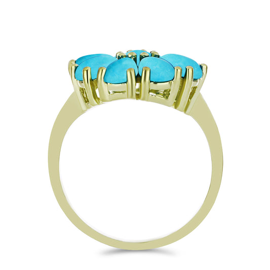 Anel de Prata com Banho de Ouro com Turquesa Bela Adormecida  Contraste: Cabeca de Veado (800)