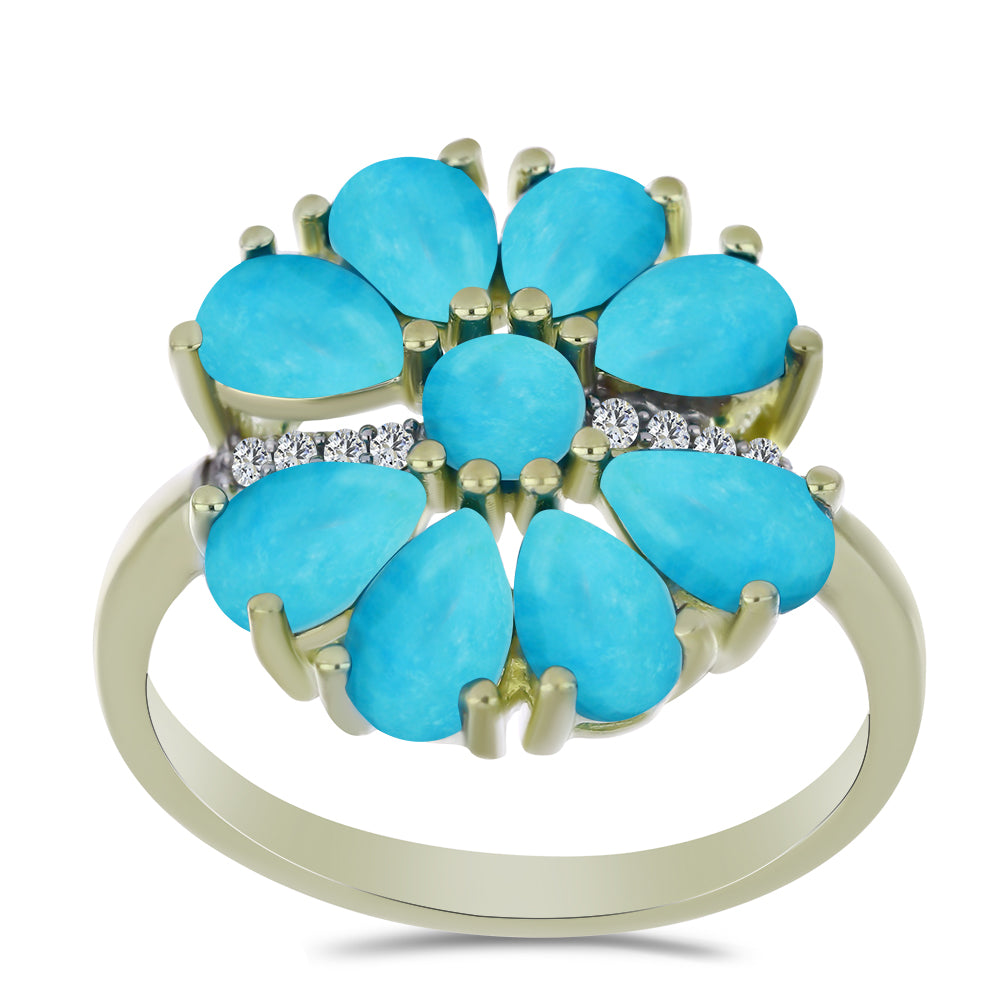 Anel de Prata com Banho de Ouro com Turquesa Bela Adormecida  Contraste: Cabeca de Veado (800) 3 