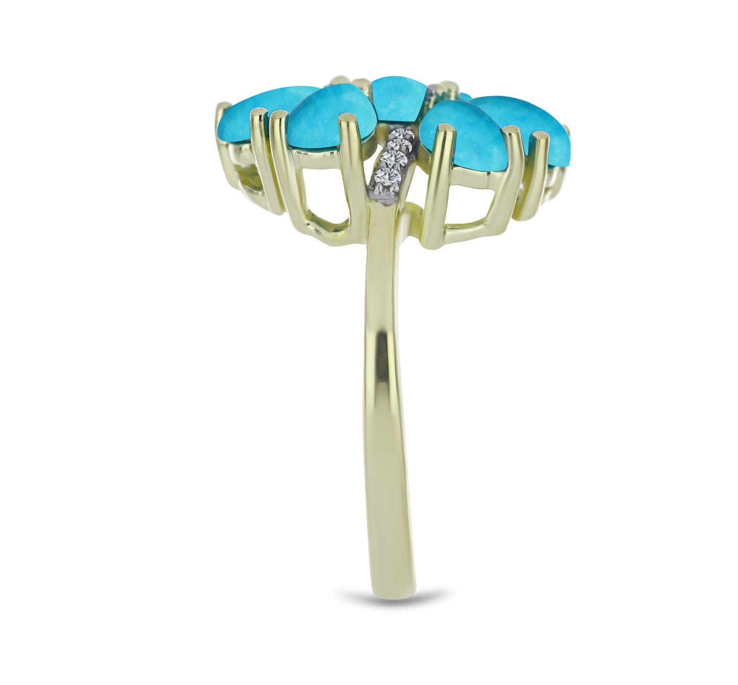 Anel de Prata com Banho de Ouro com Turquesa Bela Adormecida  Contraste: Cabeca de Veado (800)