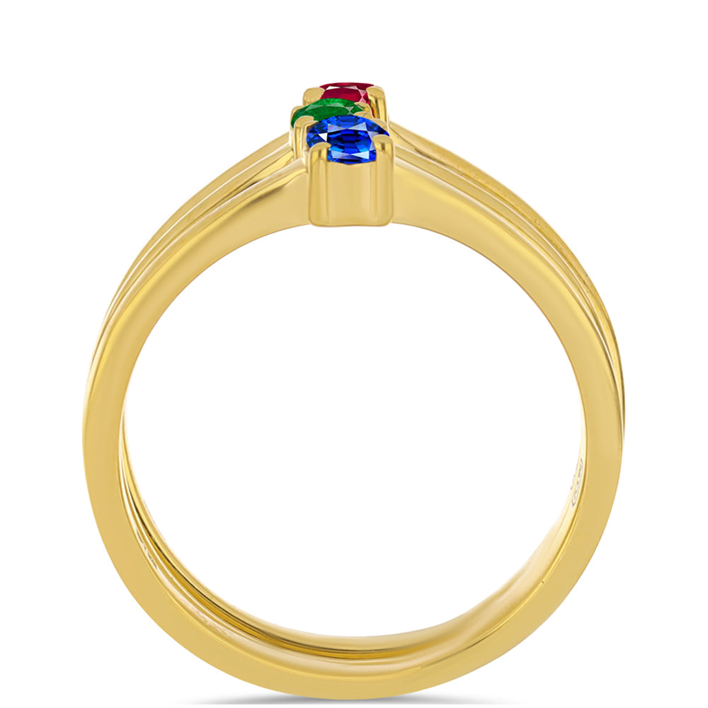 Conjunto de Prata com Banho de Ouro com Rubi Artificial e Esmeralda Artificial ( Anel )  Contraste: Cabeca de Veado (800)