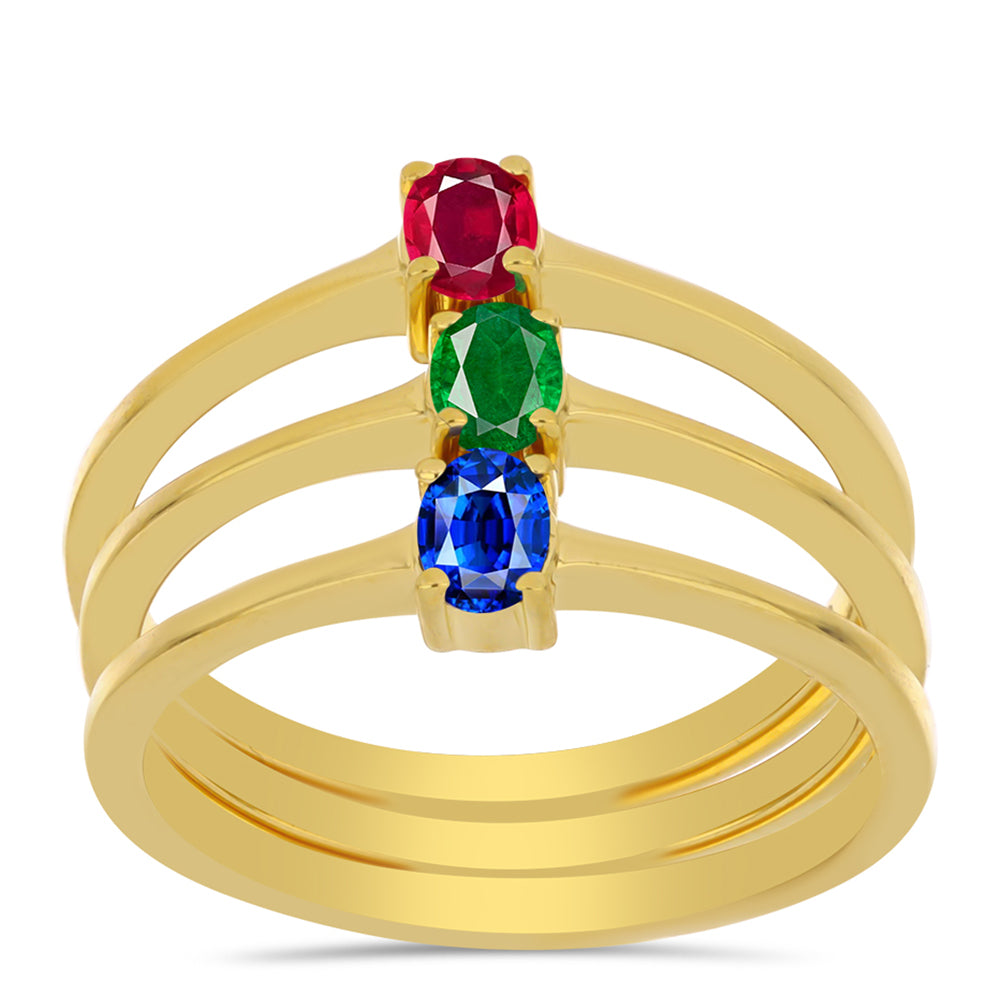 Conjunto de Prata com Banho de Ouro com Rubi Artificial e Esmeralda Artificial ( Anel )  Contraste: Cabeca de Veado (800)