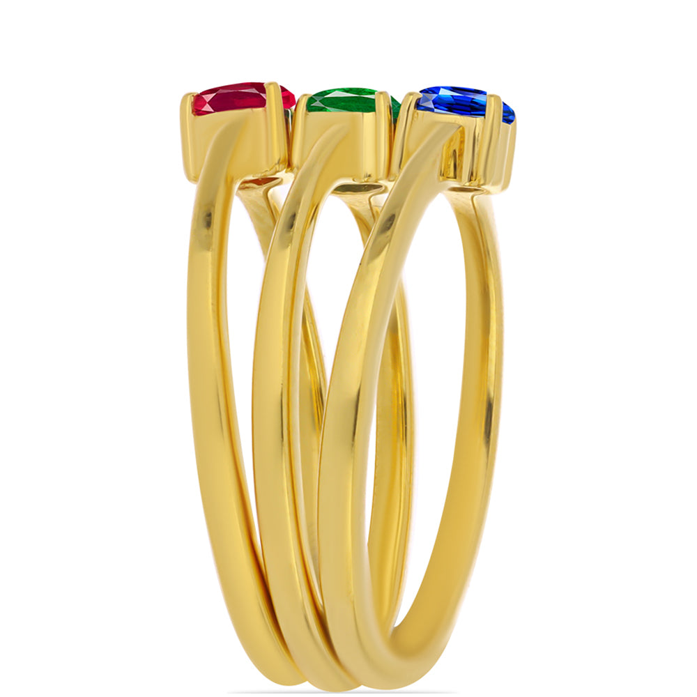 Conjunto de Prata com Banho de Ouro com Rubi Artificial e Esmeralda Artificial ( Anel )  Contraste: Cabeca de Veado (800) 4 