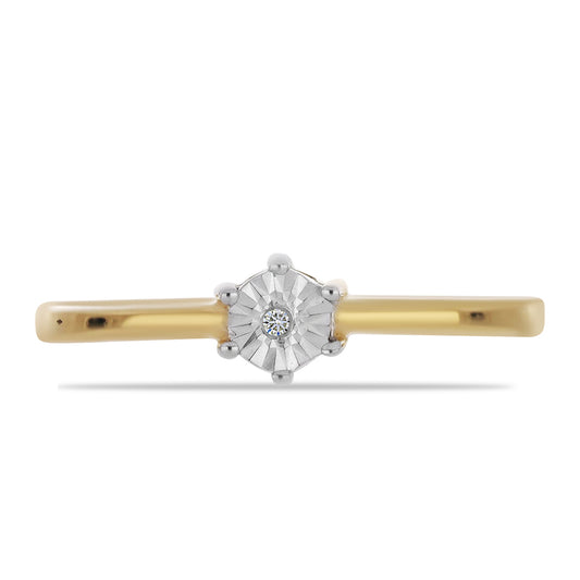 Anel de Prata com Banho de Ouro com Diamante Branco