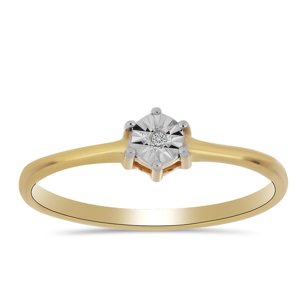 Anel de Prata com Banho de Ouro com Diamante Branco