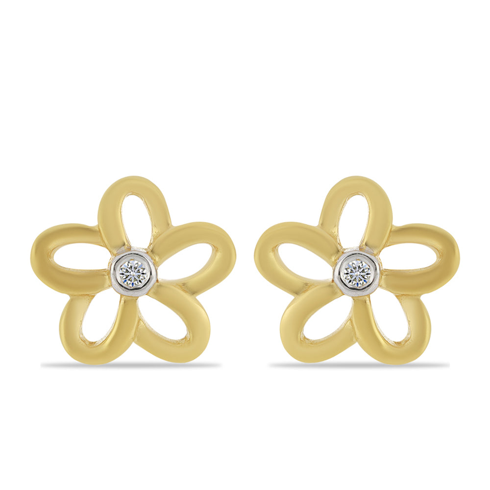 Brincos de Prata com Banho de Ouro com Diamante Branco 1 
