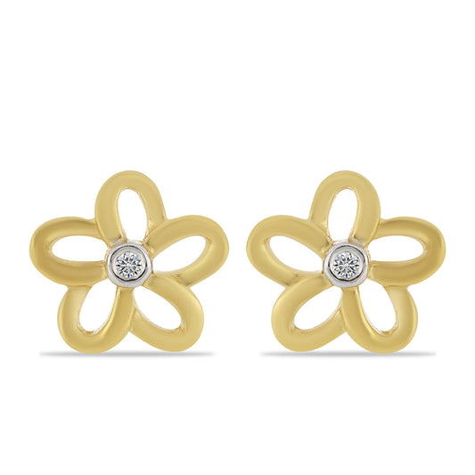 Brincos de Prata com Banho de Ouro com Diamante Branco