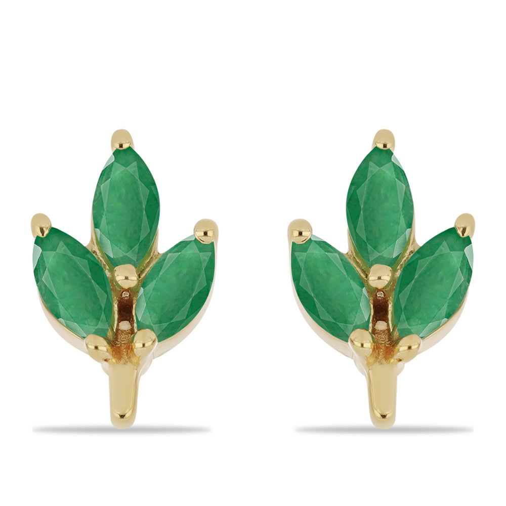 Brincos de Prata com Banho de Ouro com Esmeralda do Brasil