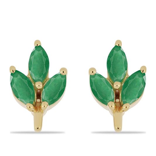 Brincos de Prata com Banho de Ouro com Esmeralda do Brasil