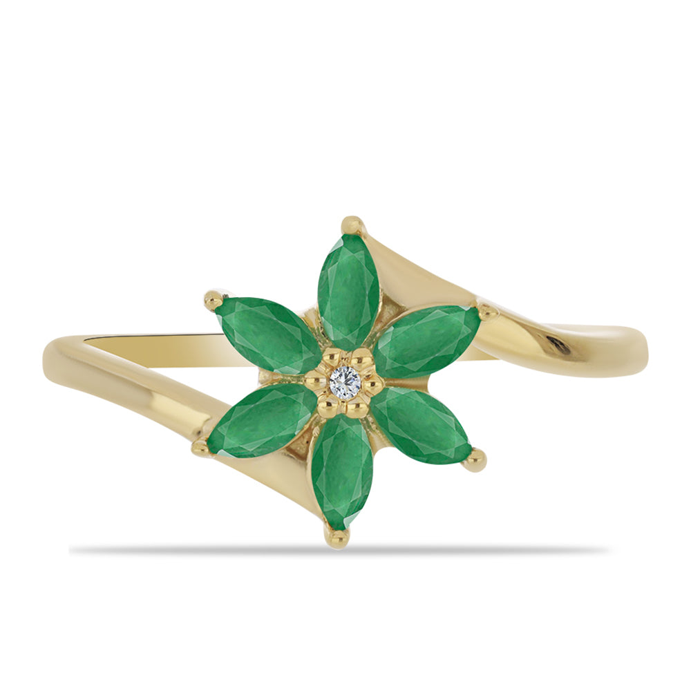 Anel de Prata com Banho de Ouro com Esmeralda do Brasil e Zircão Branco 1 