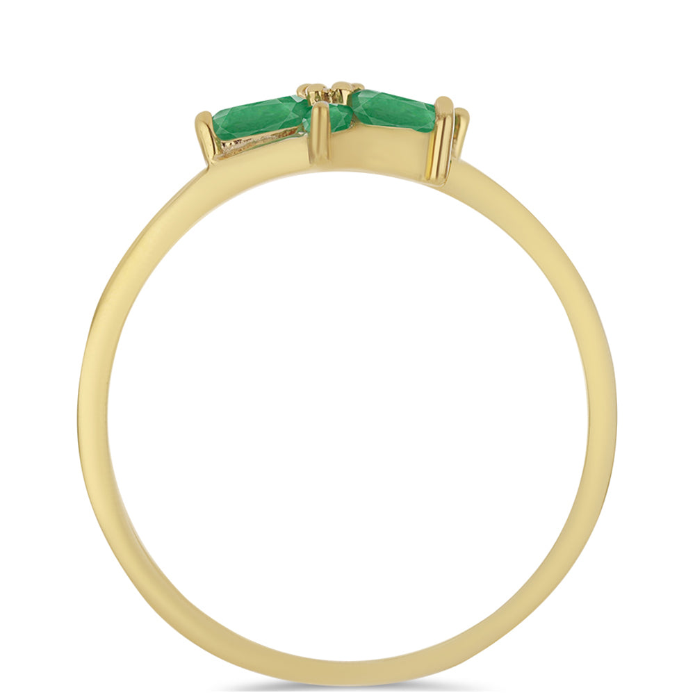 Anel de Prata com Banho de Ouro com Esmeralda do Brasil e Zircão Branco 2 