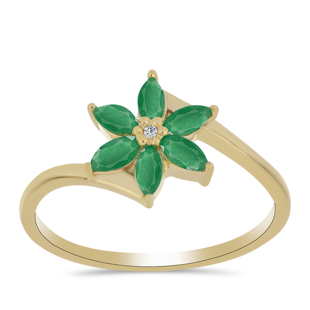 Anel de Prata com Banho de Ouro com Esmeralda do Brasil e Zircão Branco 3 