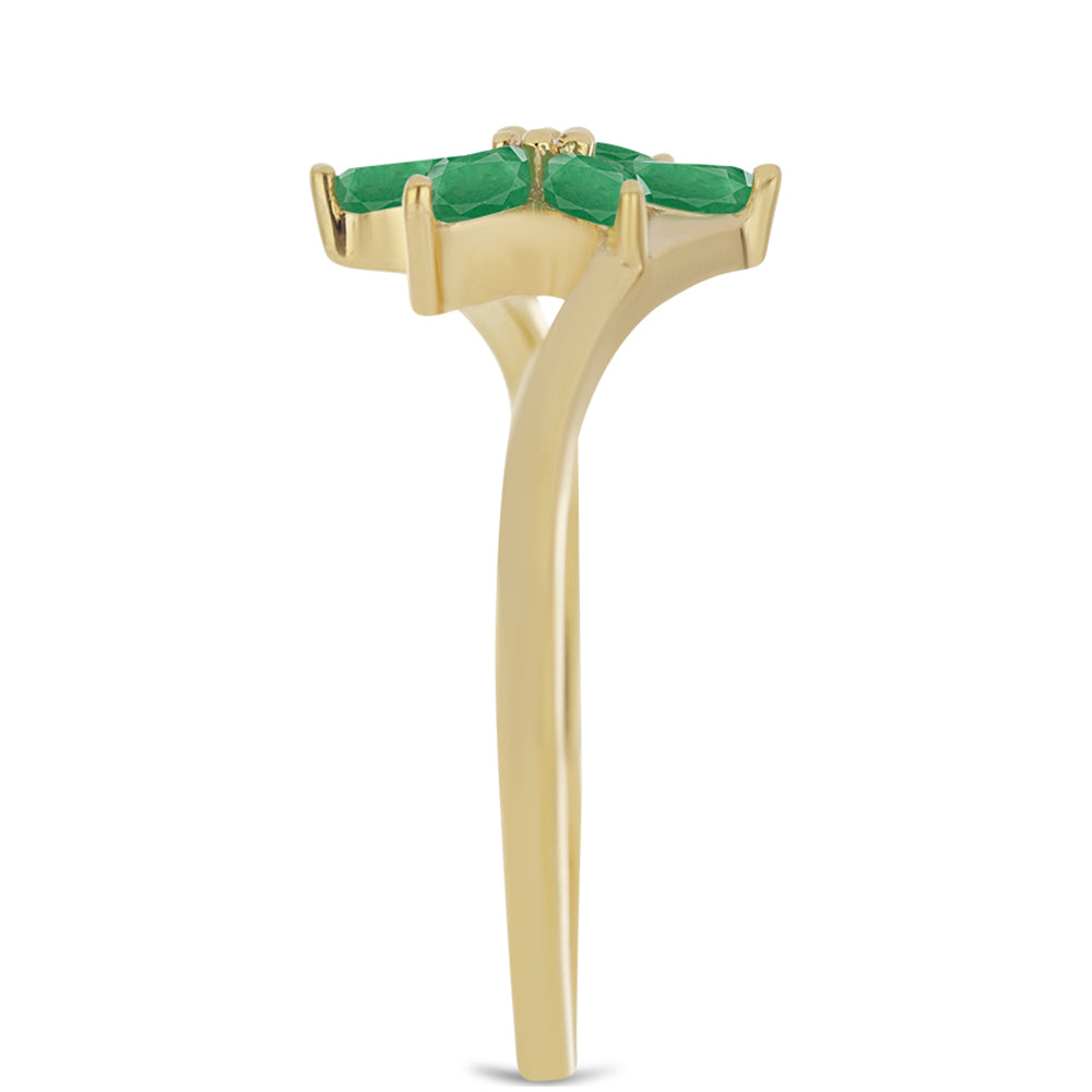 Anel de Prata com Banho de Ouro com Esmeralda do Brasil e Zircão Branco 4 