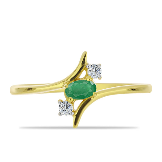 Anel de Prata com Banho de Ouro com Esmeralda do Brasil e Topázio Branco