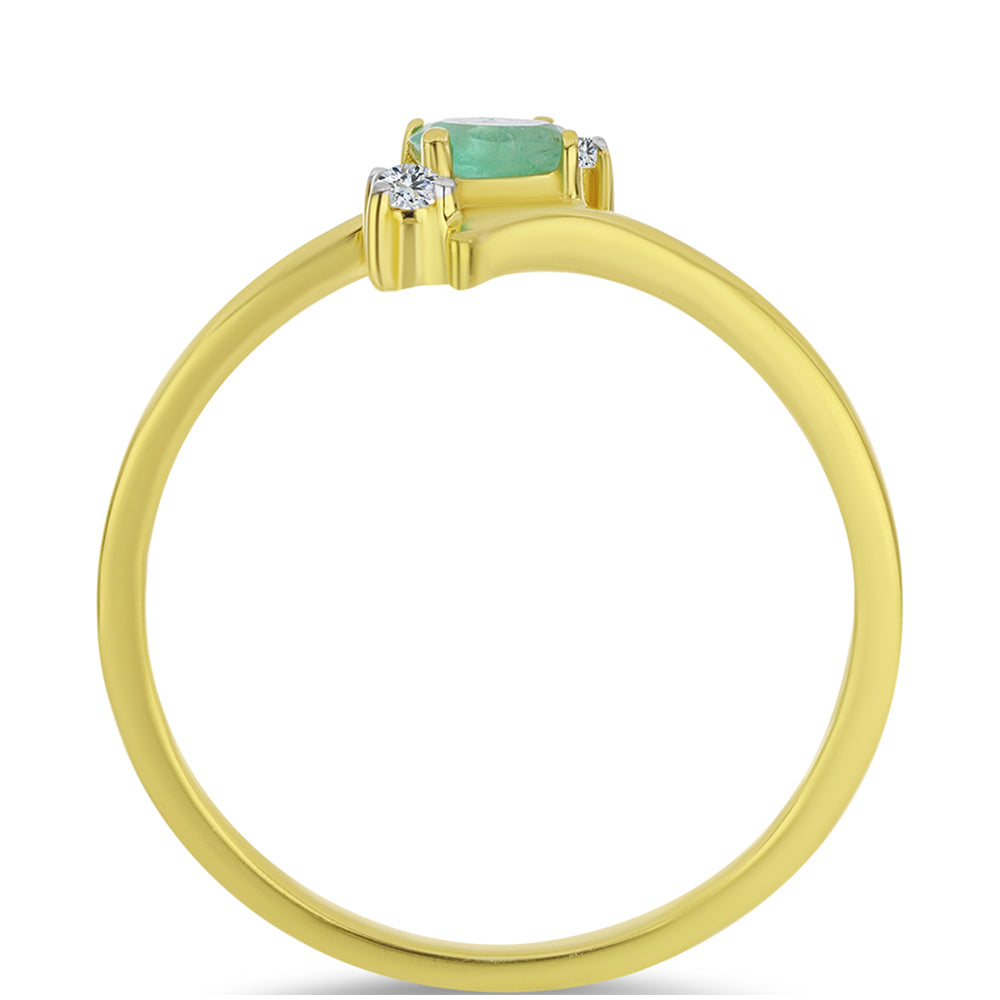 Anel de Prata com Banho de Ouro com Esmeralda do Brasil e Topázio Branco 3 