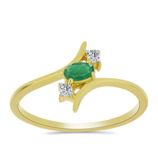 Anel de Prata com Banho de Ouro com Esmeralda do Brasil e Topázio Branco