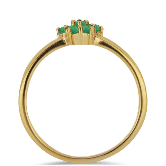 Anel de Prata com Banho de Ouro com Esmeralda do Brasil