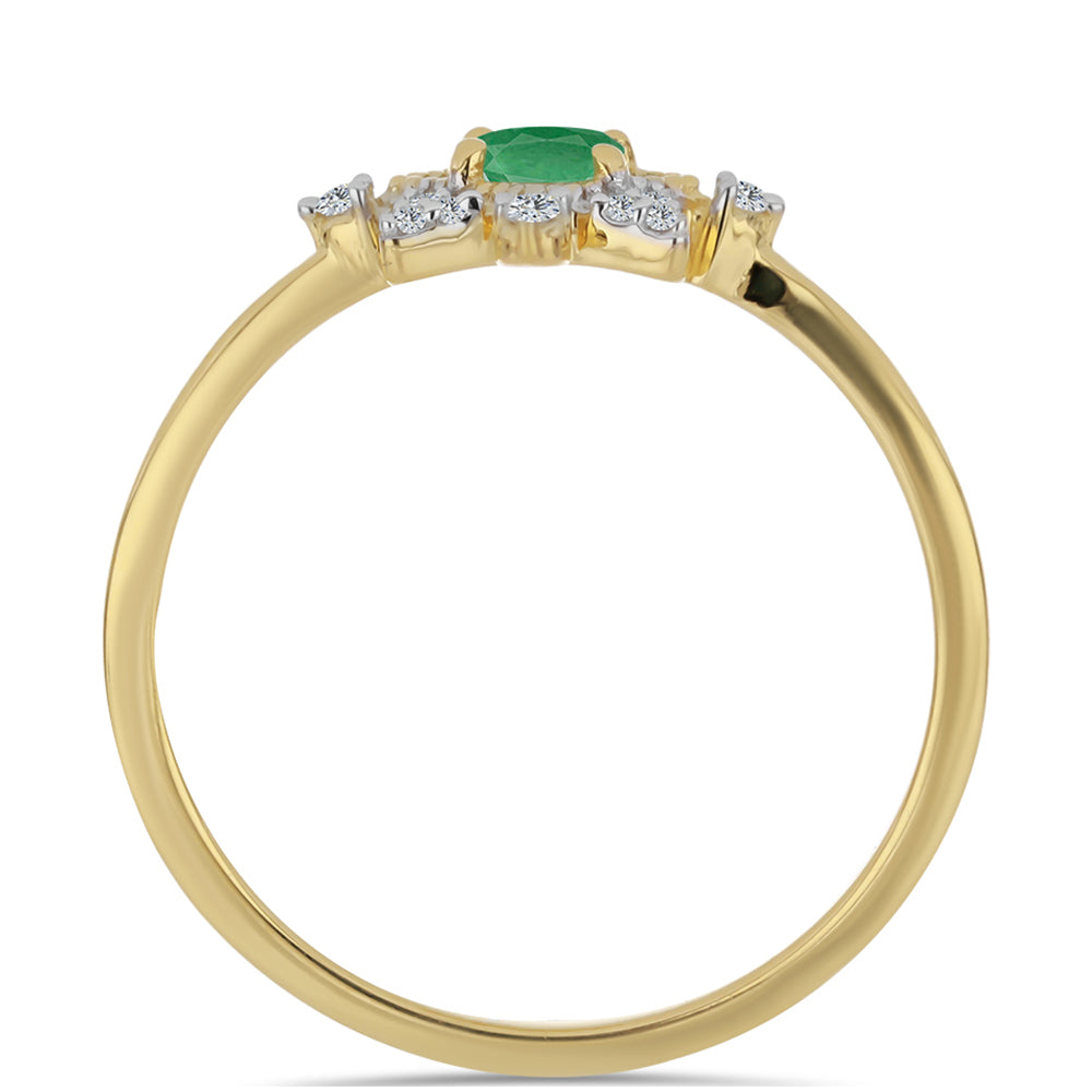 Anel de Prata com Banho de Ouro com Esmeralda do Brasil e Zircão Branco 2 