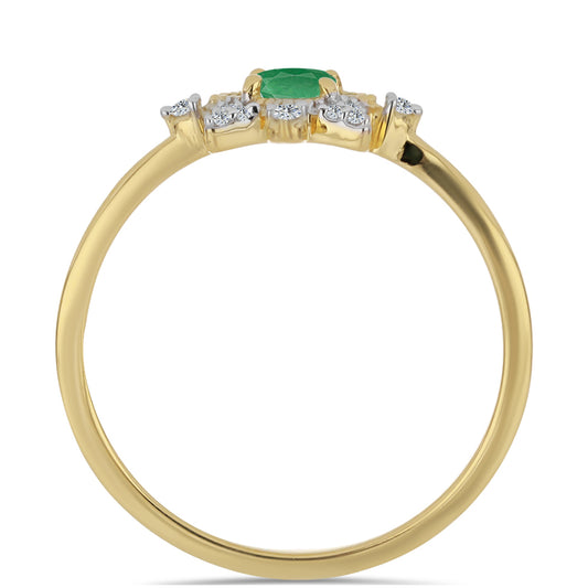 Anel de Prata com Banho de Ouro com Esmeralda do Brasil e Zircão Branco