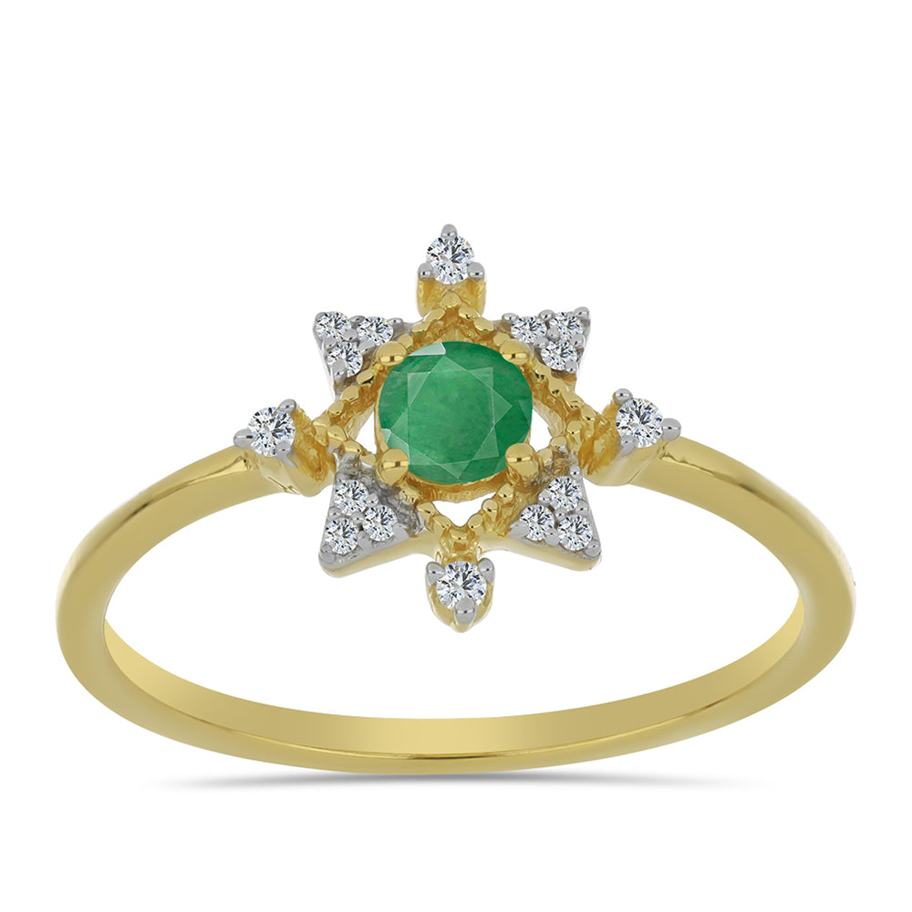 Anel de Prata com Banho de Ouro com Esmeralda do Brasil e Zircão Branco 3 