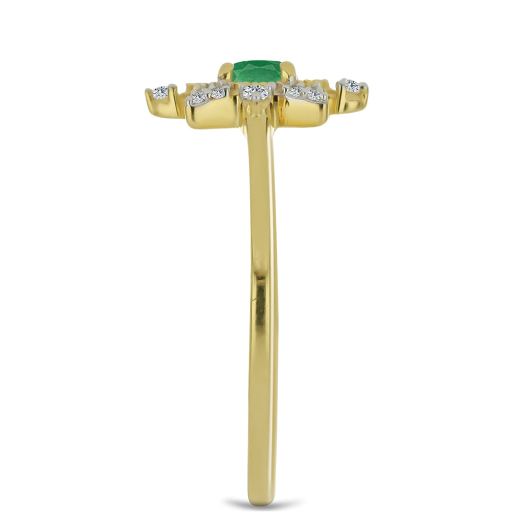 Anel de Prata com Banho de Ouro com Esmeralda do Brasil e Zircão Branco 4 