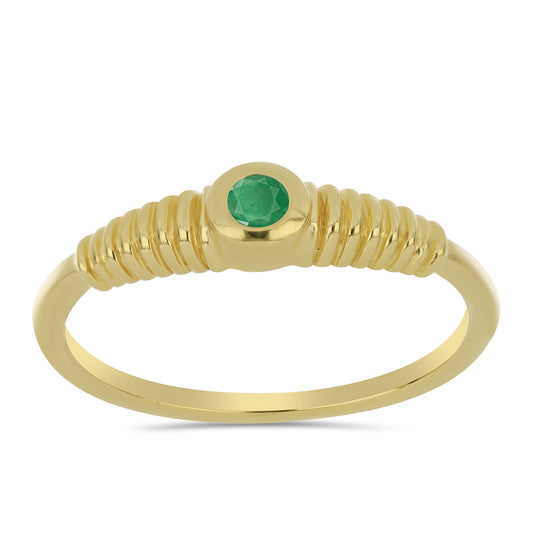 Anel de Prata com Banho de Ouro com Esmeralda do Brasil