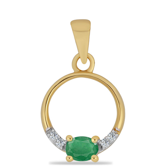 Pendente de Prata com Banho de Ouro com Esmeralda do Brasil e Zircão Branco