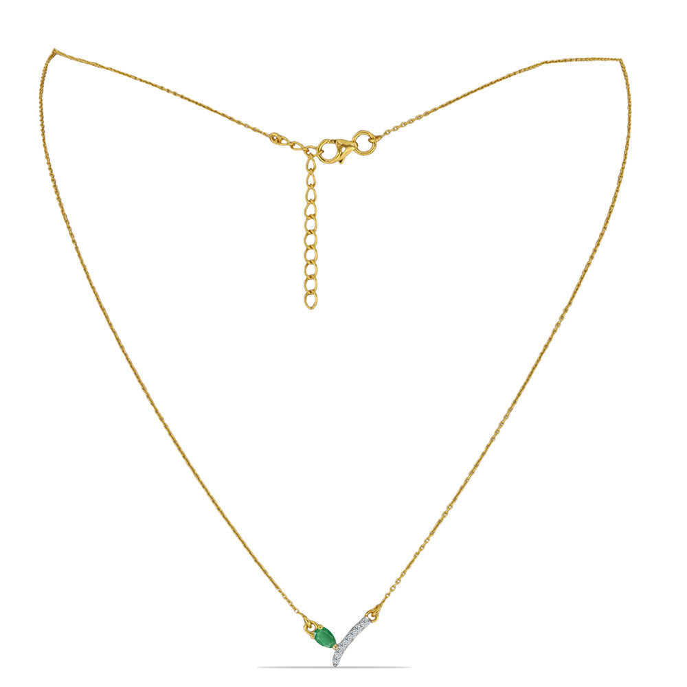 Colar de Prata com Banho de Ouro com Esmeralda do Brasil e Zircão Branco