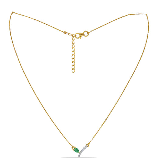 Colar de Prata com Banho de Ouro com Esmeralda do Brasil e Zircão Branco