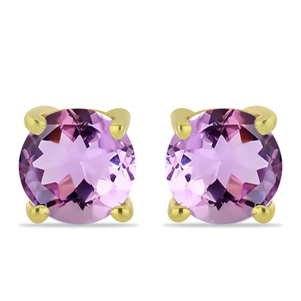 Brincos de Prata com Banho de Ouro com Ametista Rosa de França 1 