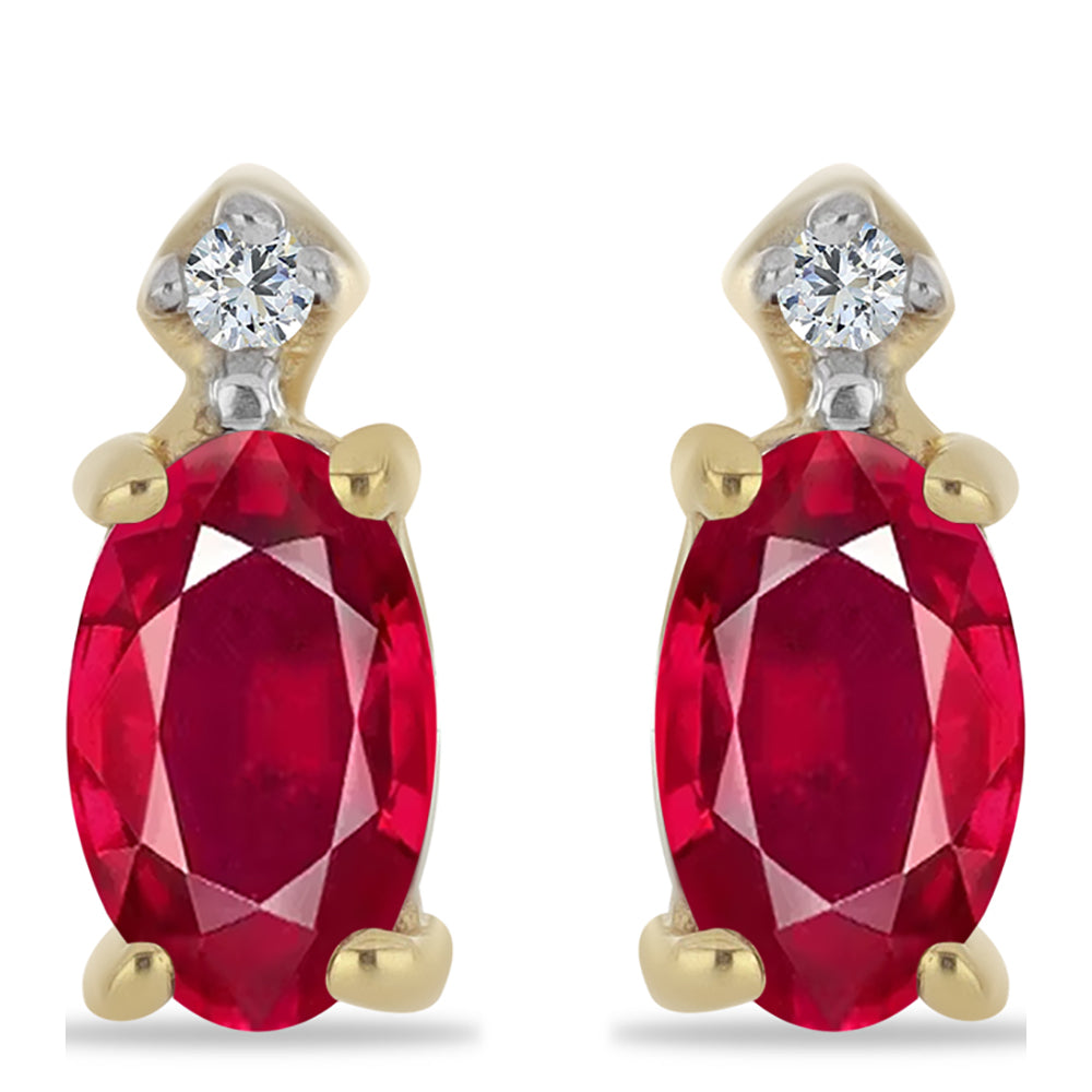 Brincos de Prata com Banho de Ouro com Rubi de Madagáscar e Zircão Branco