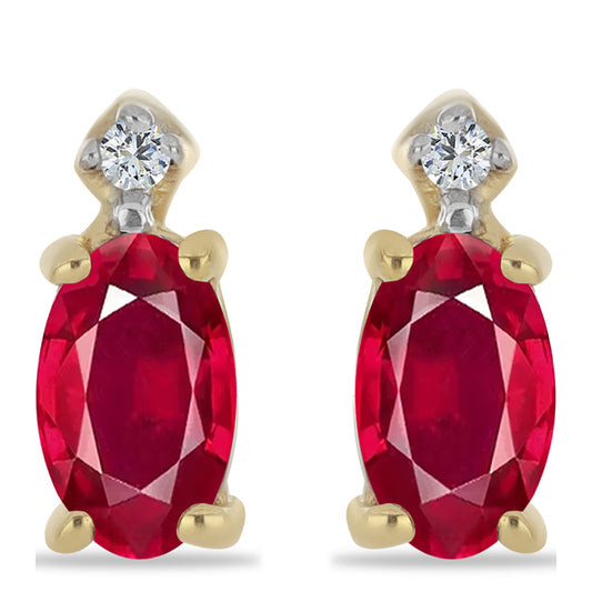 Brincos de Prata com Banho de Ouro com Rubi de Madagáscar e Zircão Branco