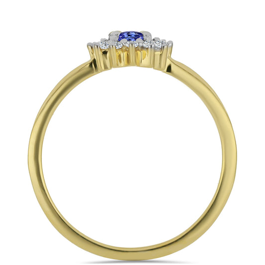 Anel de Prata com Banho de Ouro com Tanzanite e Zircão Branco