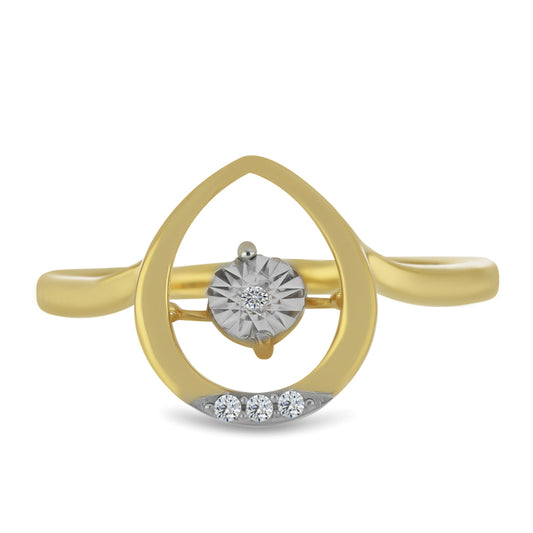 Anel de Prata com Banho de Ouro com Diamante Branco e Zircão Branco