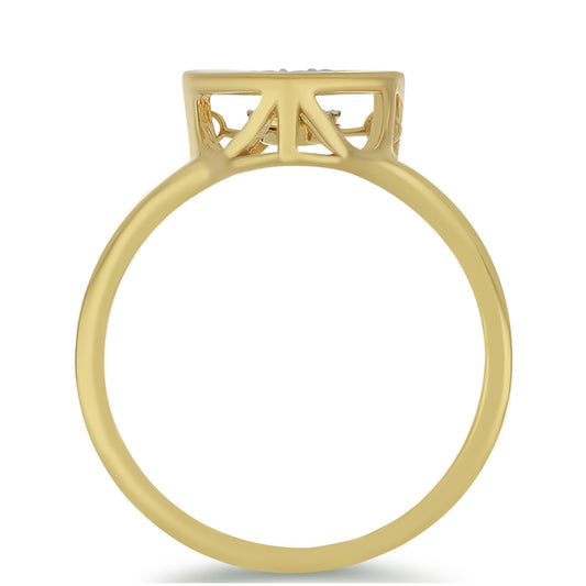 Anel de Prata com Banho de Ouro com Diamante Branco e Zircão Branco