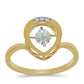 Anel de Prata com Banho de Ouro com Diamante Branco e Zircão Branco