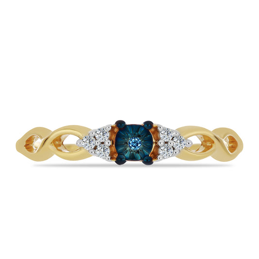 Anel de Prata com Banho de Ouro com Diamante Azul e Zircão Branco