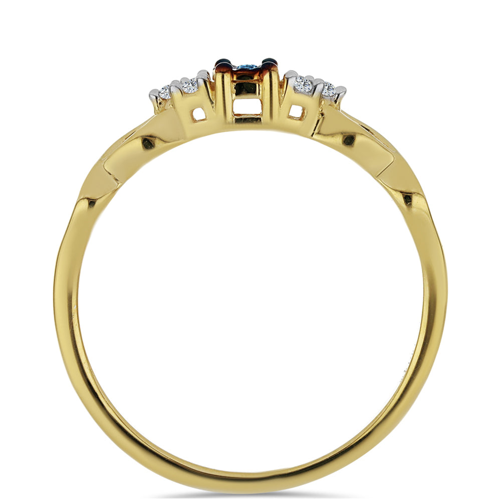 Anel de Prata com Banho de Ouro com Diamante Azul e Zircão Branco 2 