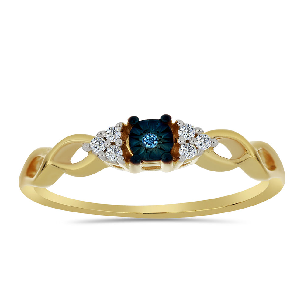Anel de Prata com Banho de Ouro com Diamante Azul e Zircão Branco