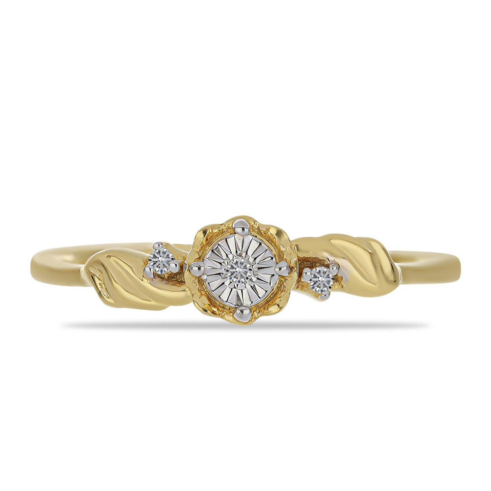 Anel de Prata com Banho de Ouro com Diamante Branco e Zircão Branco