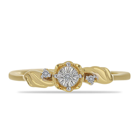 Anel de Prata com Banho de Ouro com Diamante Branco e Zircão Branco