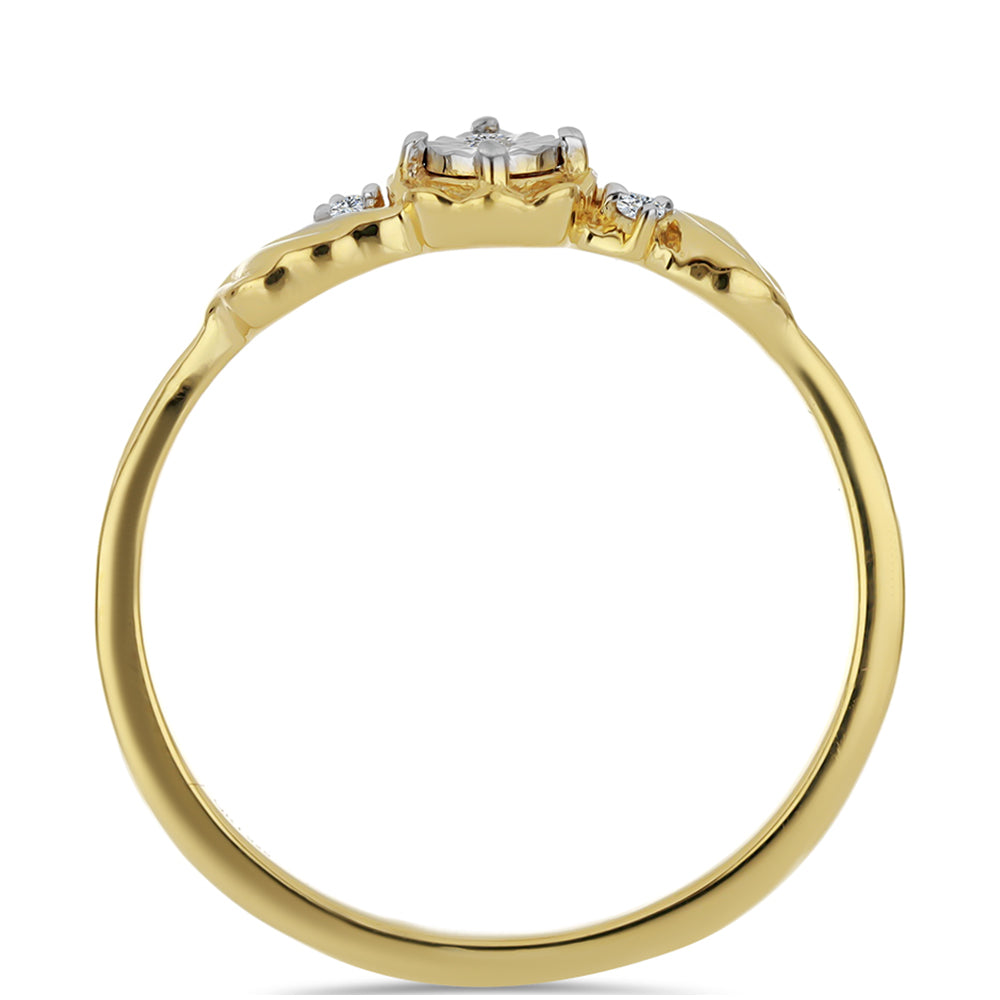 Anel de Prata com Banho de Ouro com Diamante Branco e Zircão Branco