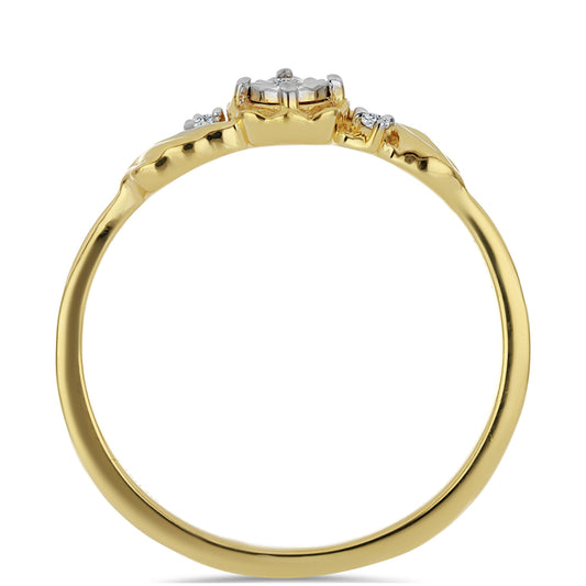 Anel de Prata com Banho de Ouro com Diamante Branco e Zircão Branco