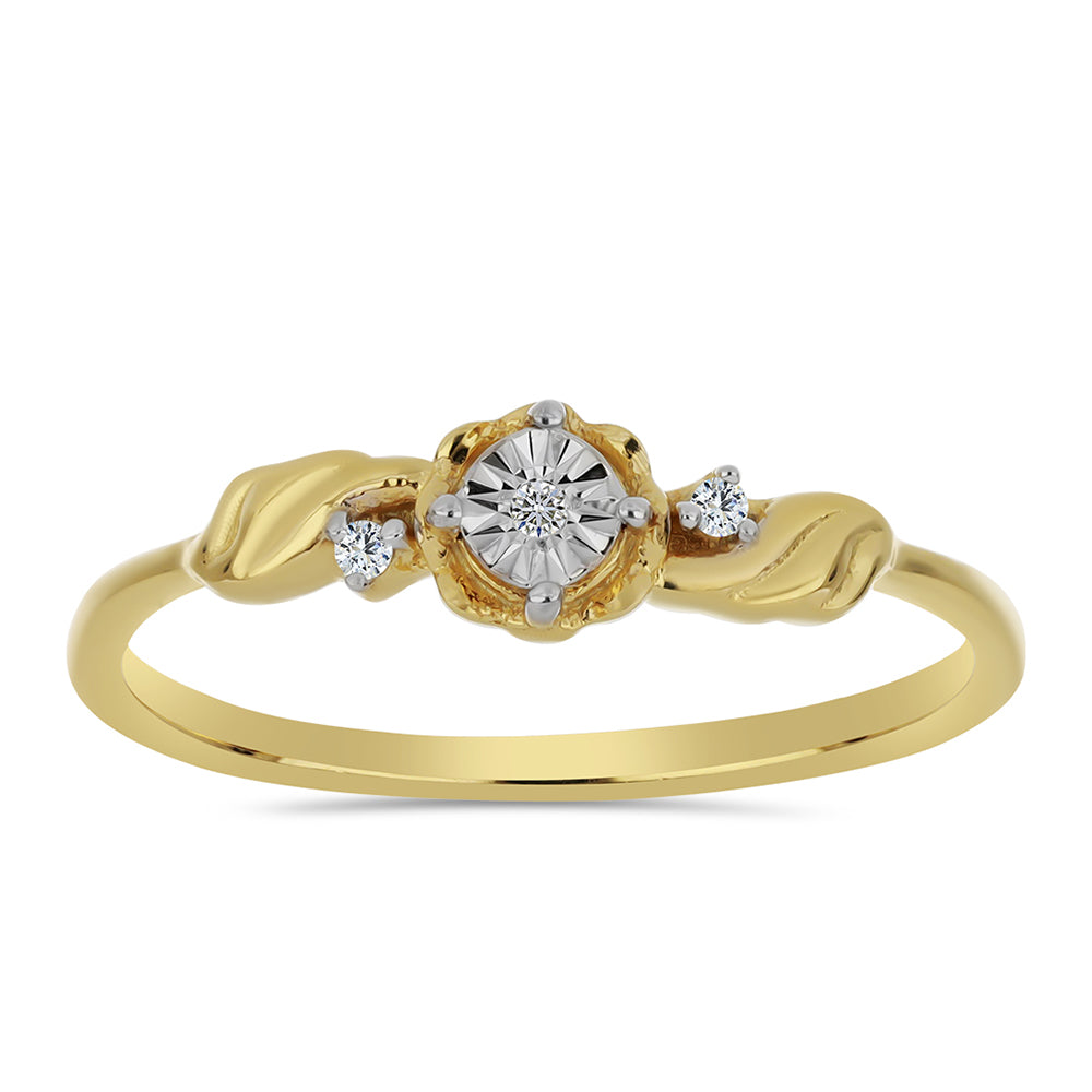 Anel de Prata com Banho de Ouro com Diamante Branco e Zircão Branco