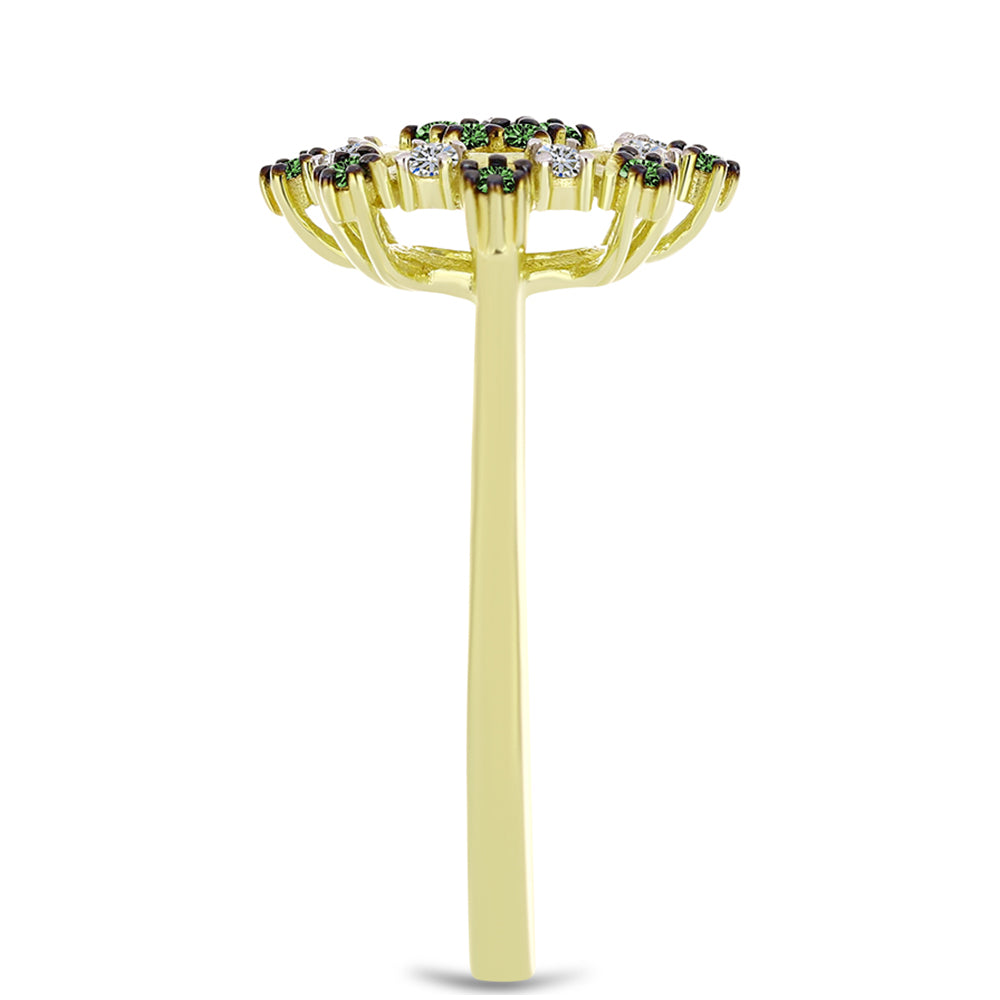 Anel de Prata com Banho de Ouro com Diamante Verde e Diamante Branco 4 